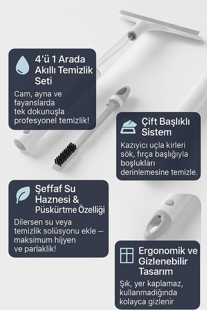 4 in 1 Spreyli Çek Çekli Camsil ve Fırça Aparatı