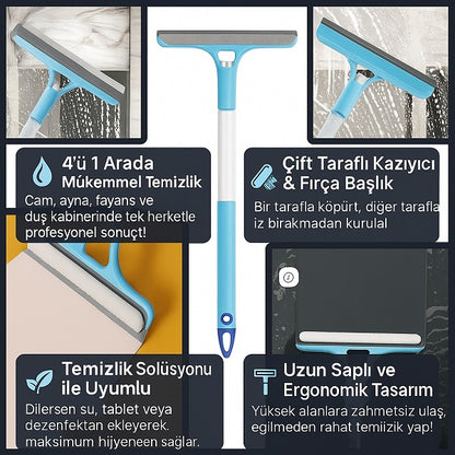 4 in 1 Spreyli Çek Çekli Camsil ve Fırça Aparatı