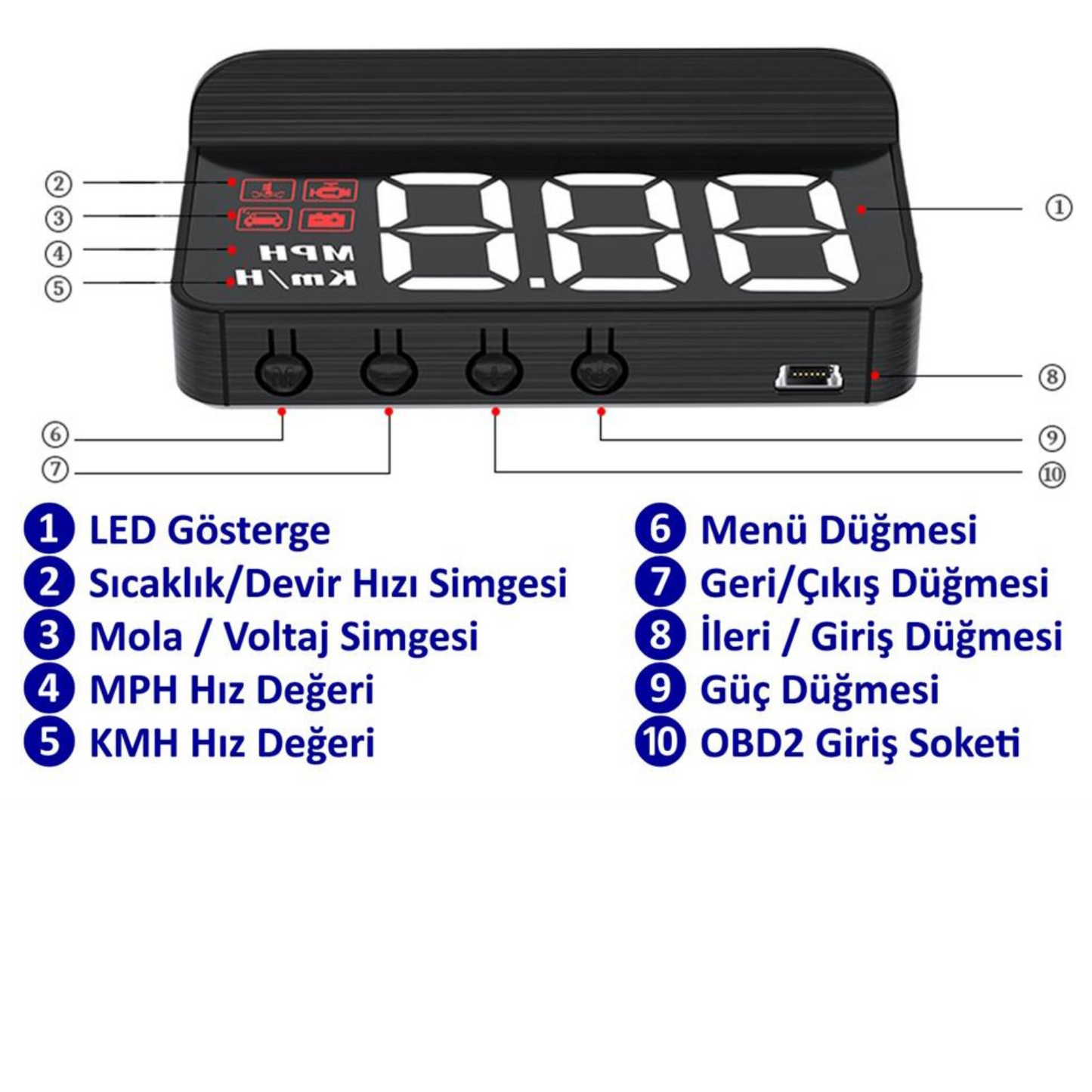 HUD Dijital Ekran – Su Sıcaklığı, Hararet, Hız, Devir Göstergesi