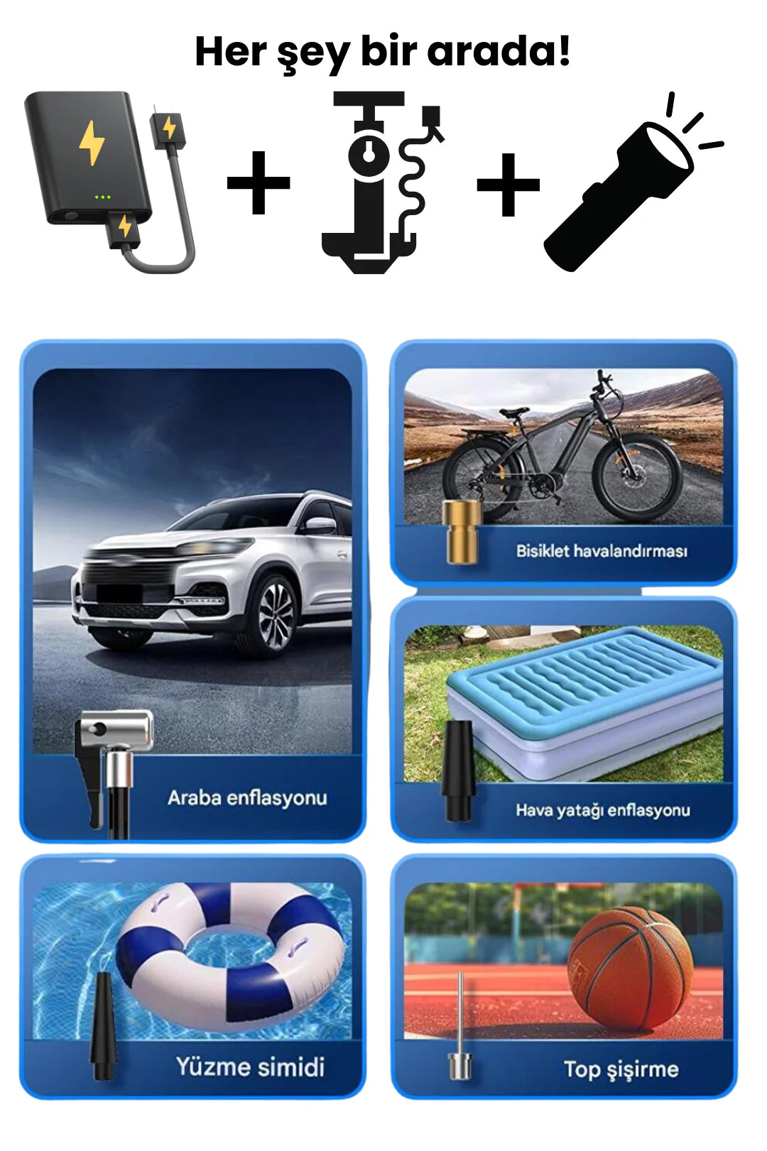 Akıllı Taşınabilir Çok Fonksiyonlu Araç Kompresörü