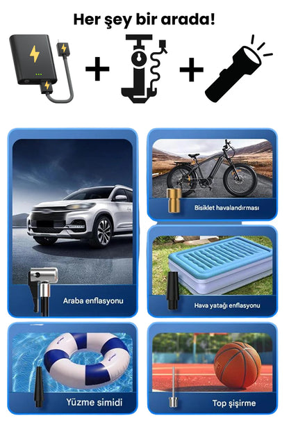 Akıllı Taşınabilir Çok Fonksiyonlu Araç Kompresörü